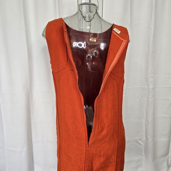Agnona Made in Italy 100% Linen Orange Sheath Dress US Size 12 Italy Size 48 - Picture 6 of 11